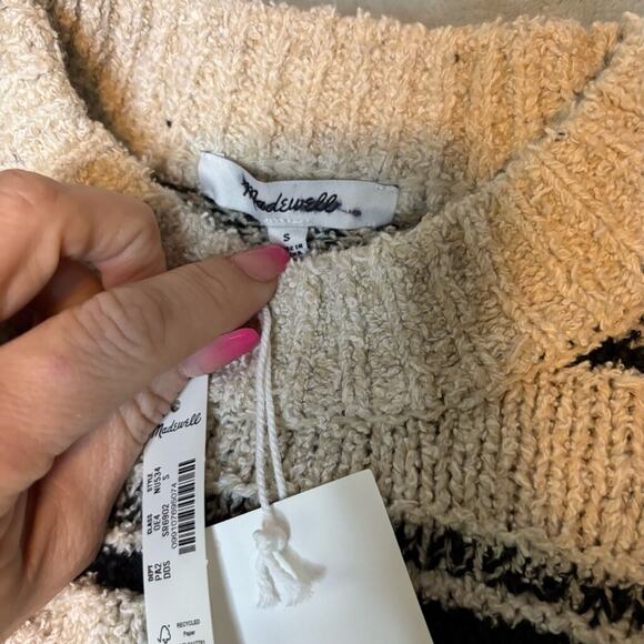 Madewell Eyelash Yarn Stripe Crewneck Sweater Cream Black Small NWT - Picture 7 of 9
